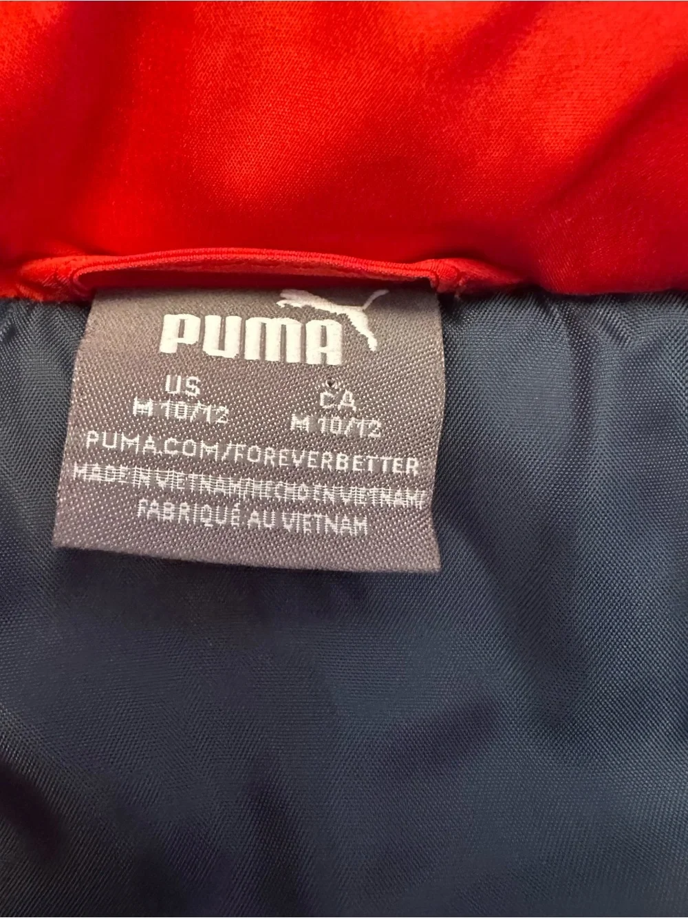 Puma Colorblock Puffer Vest, Size 10/12 or Medium Youth, Pockets, Casual Outdoor